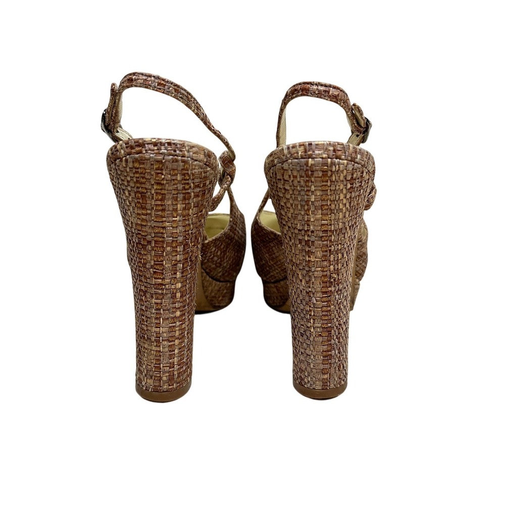 Chanel Tweed CC‎ Interlocking Bronze Raffia Slingback Platform Heels Cap Toe 37 - Picture 12 of 13